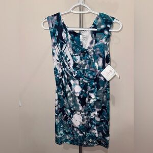 Suzi Chin Teal, Navy, White Abstract Mini Dress